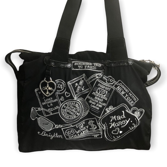 Brighton road to Paris embroidered nylon travel carryon bag rare